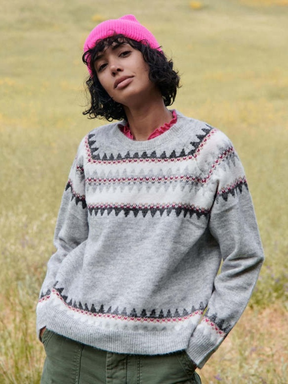 Sundry Fair Isle Raglan Sweater - Wool Blend
